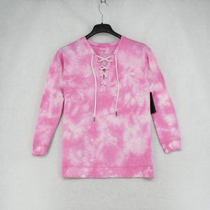 Jessica Simpson Sweatshirt Medium Womens Tie Dye Lace-Up Long Sleeve Top Pink